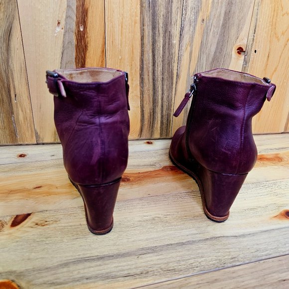 Biala Alaina Wedge Heel Wine Purple Leather Side Buckle Ankle Bootie - Picture 4 of 7